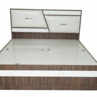 Regal king size engineered wood bed with upholstered headboard and box storage