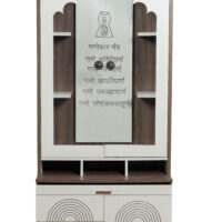 Jainism Engineered wood home temple with inbuilt led light system and two drawers